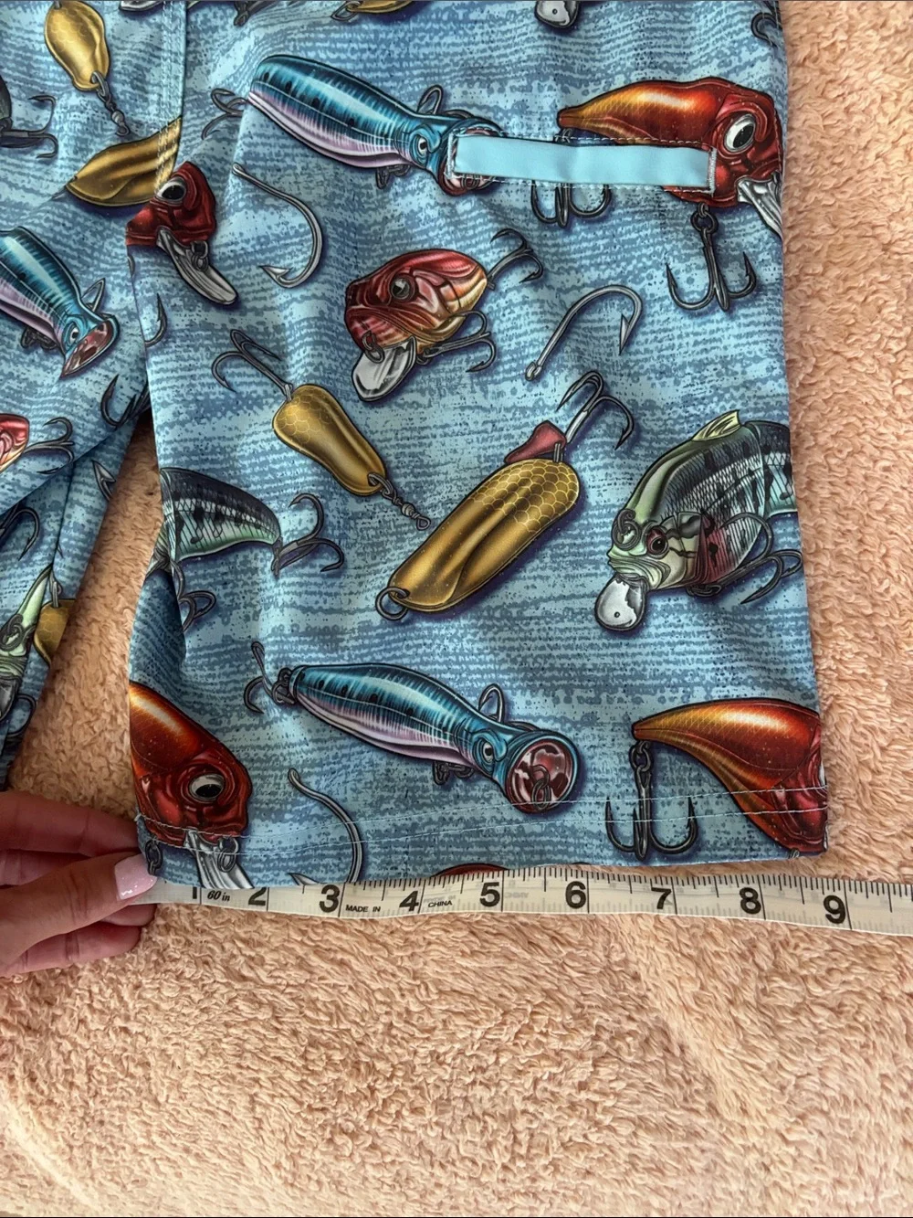 Light Blue Fishing Lure Print Swim Shorts 25